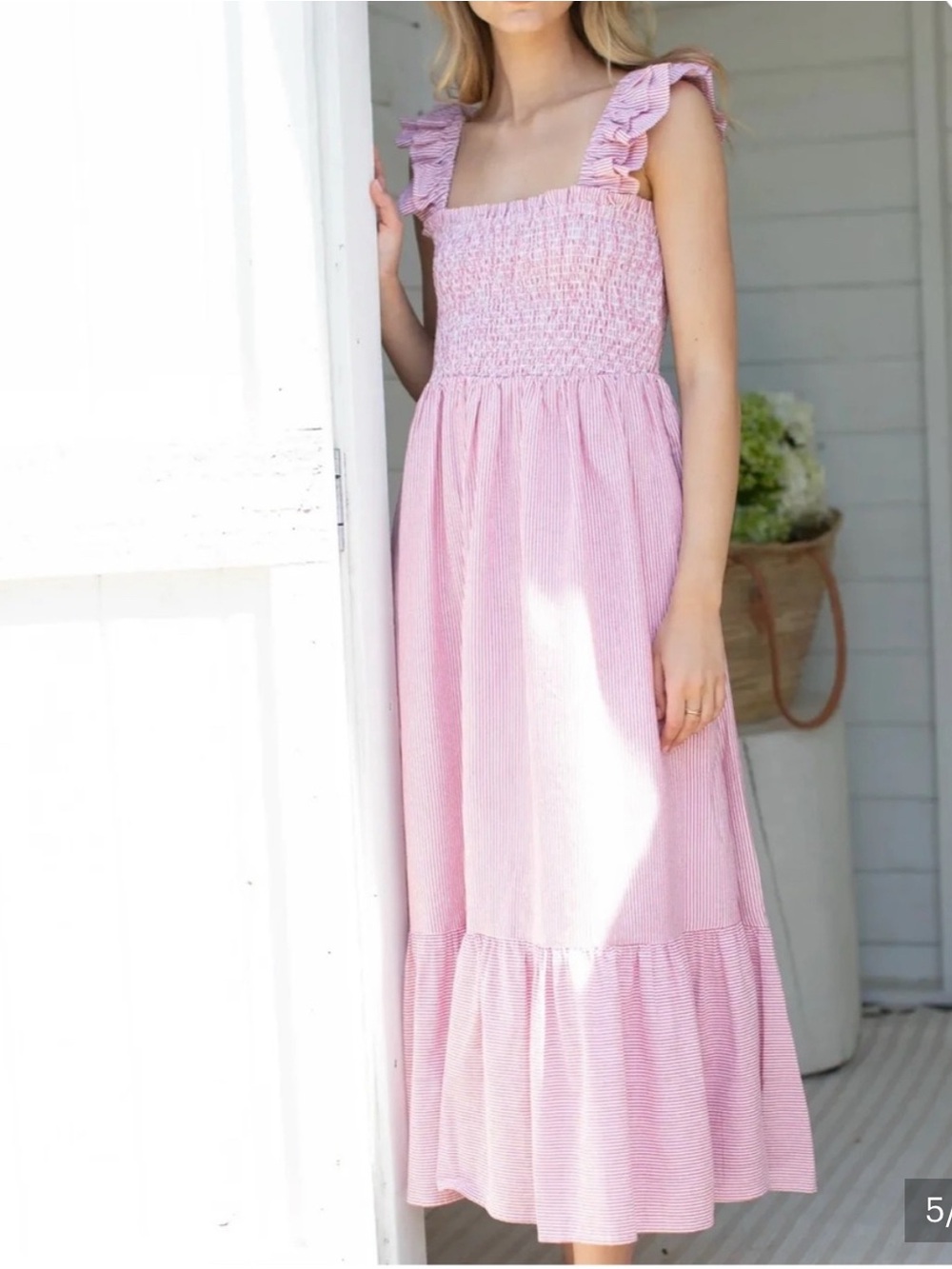 Marea red-white striped Ruffled Maxi Dress NWT
